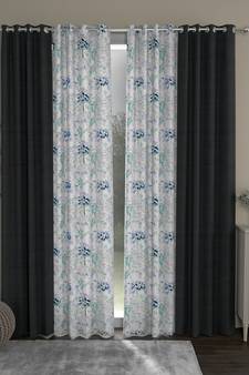 ROSARA HOME Solid Floral Pack of 4 Regular Long Door Curtains -9 Feet,Dark Grey::Blue