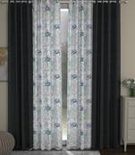 ROSARA HOME Solid Floral Pack of 4 Regular Long Door Curtains -9 Feet,Dark Grey::Blue