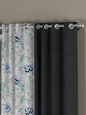 ROSARA HOME Solid Floral Pack of 4 Regular Long Door Curtains -9 Feet,Dark Grey::Blue 2