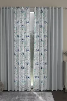 ROSARA HOME Solid Floral Pack of 4 Regular Long Door Curtains -9 Feet,Light Grey::Blue