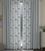 ROSARA HOME Solid Floral Pack of 4 Regular Long Door Curtains -9 Feet,Light Grey::Blue