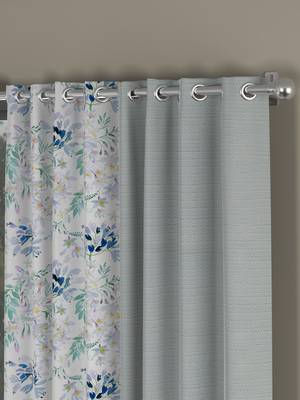 ROSARA HOME Solid Floral Pack of 4 Regular Long Door Curtains -9 Feet,Light Grey::Blue 2