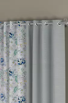 ROSARA HOME Solid Floral Pack of 4 Regular Long Door Curtains -9 Feet,Light Grey::Blue