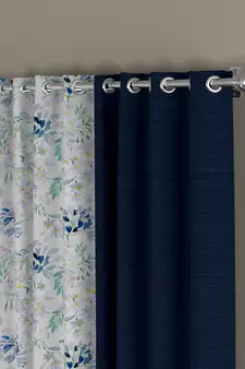 ROSARA HOME Solid Floral Pack of 4 Regular Door Curtains -7 Feet,Navy Blue::Blue