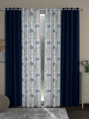 ROSARA HOME Solid Floral Pack of 4 Regular Long Door Curtains -9 Feet,Navy Blue::Blue 1