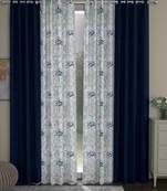 ROSARA HOME Solid Floral Pack of 4 Regular Long Door Curtains -9 Feet,Navy Blue::Blue