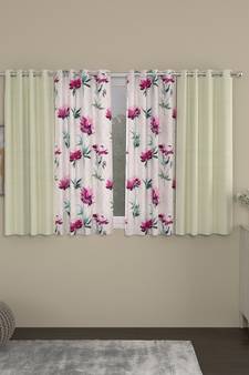 ROSARA HOME Solid Floral Pack of 4 Regular Window Curtains -5 Feet,Cream::Pink
