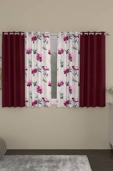 ROSARA HOME Solid Floral Pack of 4 Regular Window Curtains -5 Feet,Maroon::Pink