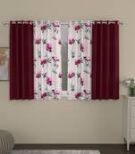 ROSARA HOME Solid Floral Pack of 4 Regular Window Curtains -5 Feet,Maroon::Pink
