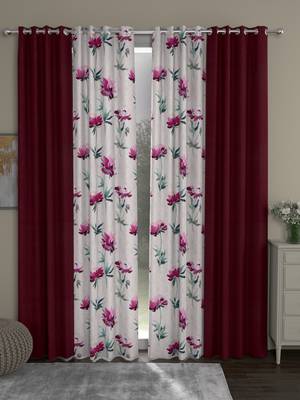 ROSARA HOME Solid Floral Pack of 4 Regular Door Curtains -7 Feet,Maroon::Pink 1