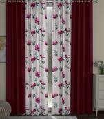 ROSARA HOME Solid Floral Pack of 4 Regular Door Curtains -7 Feet,Maroon::Pink