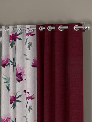 ROSARA HOME Solid Floral Pack of 4 Regular Door Curtains -7 Feet,Maroon::Pink 2