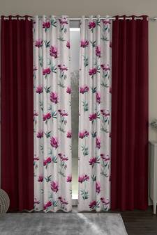 ROSARA HOME Solid Floral Pack of 4 Regular Long Door Curtains -9 Feet,Maroon::Pink