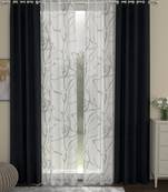 ROSARA HOME Solid Abstract Pack of 4 Regular and Sheer Long Door Curtains -9 Feet,Charcoal::White