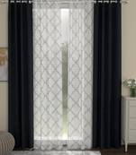 ROSARA HOME Solid Geometric Pack of 4 Regular and Sheer Door Curtains -7 Feet,Charcoal::White