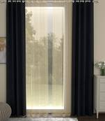 ROSARA HOME Solid Striped Pack of 4 Regular and Sheer Door Curtains -7 Feet,Charcoal::Gold
