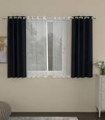 ROSARA HOME Solid Striped Pack of 4 Regular and Sheer Window Curtains -5 Feet,Charcoal::White