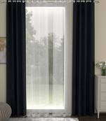 ROSARA HOME Solid Striped Pack of 4 Regular and Sheer Long Door Curtains -9 Feet,Charcoal::White