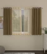 ROSARA HOME Solid Striped Pack of 4 Regular and Sheer Window Curtains -5 Feet,Sand::Gold
