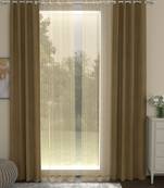 ROSARA HOME Solid Striped Pack of 4 Regular and Sheer Door Curtains -7 Feet,Sand::Gold