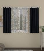 ROSARA HOME Solid Embroidered Pack of 4 Regular and Sheer Window Curtains -5 Feet,Charcoal::Beige