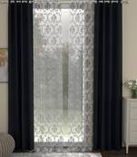 ROSARA HOME Solid Embroidered Pack of 4 Regular and Sheer Door Curtains -7 Feet,Charcoal::Silver