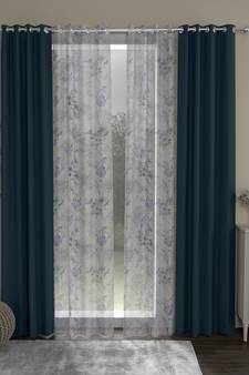ROSARA HOME Solid Floral Pack of 4 Regular and Sheer Door Curtains -7 Feet,Navy Blue::Lavender