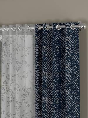 ROSARA HOME chevron Floral Pack of 4 Regular and Sheer Window Curtains -5 Feet,Navy Blue::White 2