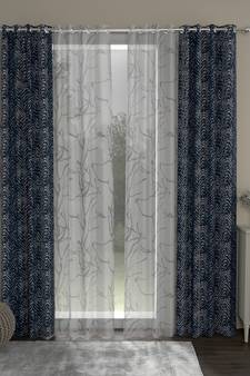 ROSARA HOME chevron Abstract Pack of 4 Regular and Sheer Long Door Curtains -9 Feet,Navy Blue::White