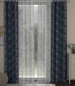 ROSARA HOME chevron Abstract Pack of 4 Regular and Sheer Long Door Curtains -9 Feet,Navy Blue::White