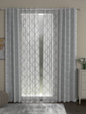 ROSARA HOME chevron Geometric Pack of 4 Regular and Sheer Long Door Curtains -9 Feet,Grey::White 1