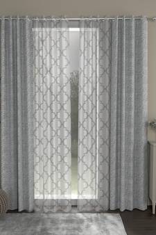 ROSARA HOME chevron Geometric Pack of 4 Regular and Sheer Long Door Curtains -9 Feet,Grey::White