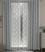 ROSARA HOME chevron Geometric Pack of 4 Regular and Sheer Long Door Curtains -9 Feet,Grey::White