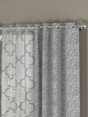 ROSARA HOME chevron Geometric Pack of 4 Regular and Sheer Long Door Curtains -9 Feet,Grey::White 2