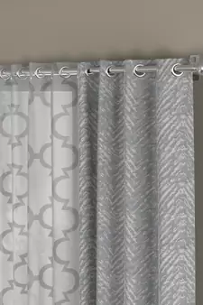 ROSARA HOME chevron Geometric Pack of 4 Regular and Sheer Long Door Curtains -9 Feet,Grey::White