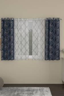 ROSARA HOME chevron Geometric Pack of 4 Regular and Sheer Window Curtains -5 Feet,Navy Blue::White