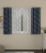 ROSARA HOME chevron Geometric Pack of 4 Regular and Sheer Window Curtains -5 Feet,Navy Blue::White
