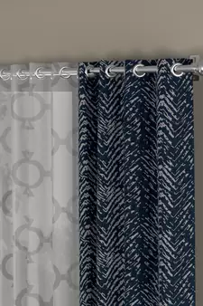 ROSARA HOME chevron Geometric Pack of 4 Regular and Sheer Door Curtains -7 Feet,Navy Blue::White