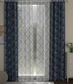 ROSARA HOME chevron Geometric Pack of 4 Regular and Sheer Long Door Curtains -9 Feet,Navy Blue::White