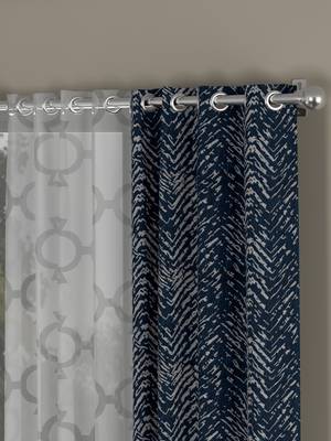 ROSARA HOME chevron Geometric Pack of 4 Regular and Sheer Long Door Curtains -9 Feet,Navy Blue::White 2