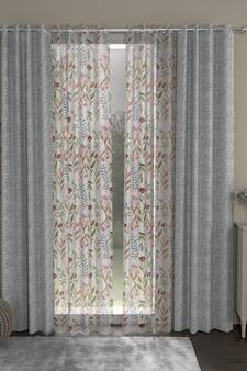 ROSARA HOME chevron Floral Pack of 4 Regular and Sheer Long Door Curtains -9 Feet,Grey::Multicolor
