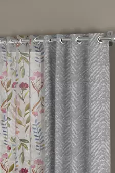 ROSARA HOME chevron Floral Pack of 4 Regular and Sheer Long Door Curtains -9 Feet,Grey::Multicolor