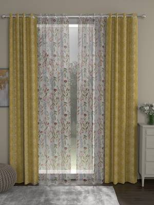 ROSARA HOME chevron Floral Pack of 4 Regular and Sheer Long Door Curtains -9 Feet,Mustard::Multicolor 1