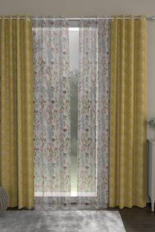 ROSARA HOME chevron Floral Pack of 4 Regular and Sheer Long Door Curtains -9 Feet,Mustard::Multicolor