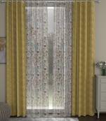 ROSARA HOME chevron Floral Pack of 4 Regular and Sheer Long Door Curtains -9 Feet,Mustard::Multicolor