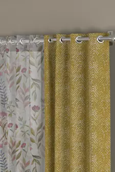 ROSARA HOME chevron Floral Pack of 4 Regular and Sheer Long Door Curtains -9 Feet,Mustard::Multicolor