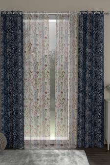 ROSARA HOME chevron Floral Pack of 4 Regular and Sheer Door Curtains -7 Feet,Navy Blue::Multicolor
