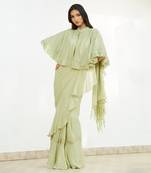 Green Saree Set With Cape