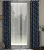ROSARA HOME chevron Striped Pack of 4 Regular and Sheer Door Curtains -7 Feet,Navy Blue::White
