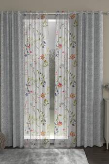 ROSARA HOME chevron Floral Pack of 4 Regular and Sheer Long Door Curtains -9 Feet,Grey::Multicolor